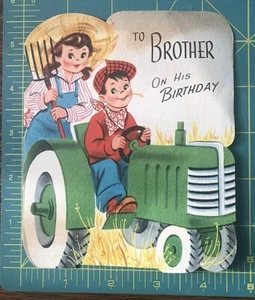 Vintage Birthday Greeting Card Green Tractor Fun Graphics Farm Retro USED USA - Picture 1 of 4