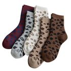 5 Pairs Women Cotton Crew Socks Spotted Leopard Print Terry Thick Warm Hosiery