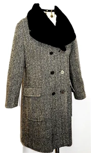 L B46" Long Black WOOL Winter Coat Jacket Women Car Trench Coat WARM - Picture 1 of 6