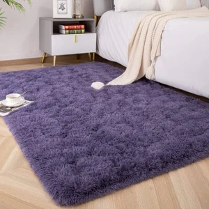 Purple Gray Shag Carpet Area Rug Indoor Mat Faux Fur 4 x 5.3 x 7.5 x 6 x 9 ft - Picture 1 of 6