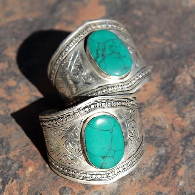 PAR de brazaletes (2 piezas) danza tribal turcomana ATS danza del vientre real malaquita 502f44 Foto 1 de 4