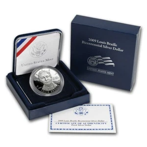 (1) 2009 P Louis Braille $1 Commemorative Proof Silver Dollar Coin w/ Box & COA - Picture 1 of 2