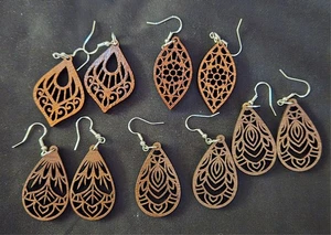 Wood Drop/Dangle Earrings - Natural w/Clear Finish - Picture 1 of 10