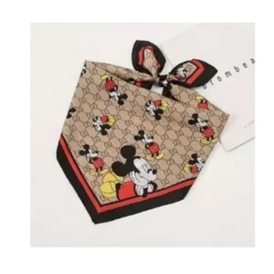 Mickey Mouse Print Scarf  Fashion Square Scarf Silk Feel Satin Beige Red 28"x28" - Picture 1 of 10