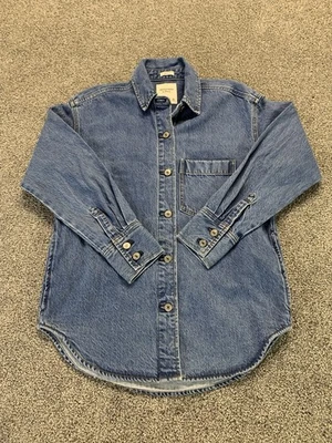 Chaqueta de mezclilla Abercrombie & Fitch Trucker para mujer XS de gran tamaño azul lavado medio Foto 1 de 4