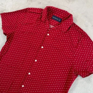 Abercrombie Fitch Camp Shirt Men XL Red Las Vegas Ace of spades Hearts Cards - Picture 1 of 8