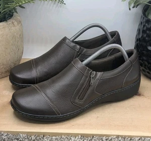 Clarks Cora Gini Loafers Women's Size 10M Brown Leather Zip Up Shoes Casual - Picture 1 of 11