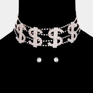 Juego de collar gargantilla dólar oro y piedra transparente de moda - Imagen 1 de 2