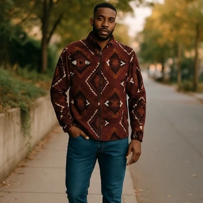 Jaqueta de lã masculina Sonoma Goods For Life XXL padrão asteca borgonha ocidental - Imagem 1 de 4