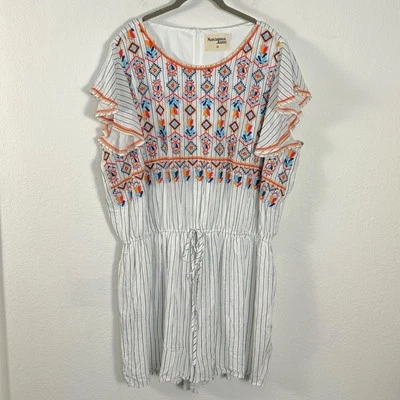 Savanna Jane Bohemian Embroidered Flutter Sleeve Romper Plus Size 2X Summer - Image 1 of 4