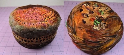 2 vintage bright Feather Hats - Trudies of Fort Wayne and Valerie Modes 7" - Image 1 of 4