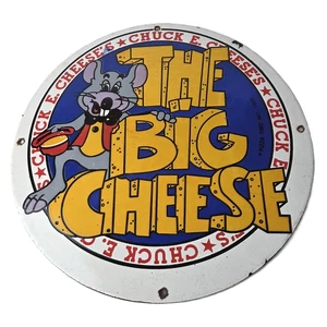 Vintage Chuck E Cheese Sign - Porcelain Gas Pump Service Station Sign - Picture 1 of 14