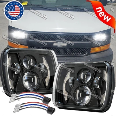 2x For Chevy Express Cargo Van 1500 2500 3500 7x6 5x7 LED Headlights Hi/Lo DRL - Image 1 of 4