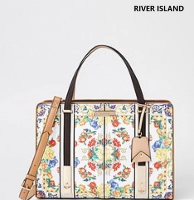 RIVER ISLAND FLORAL PRINTED TOTE ORANGE  BAG - Image 1 of 4