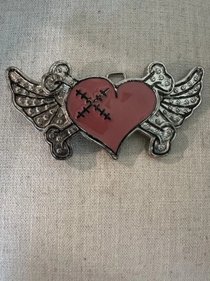 Pinups hebilla cinturón calavera y huesos cruzados corazón tatuaje vintage tono plata moto Foto 1 de 2