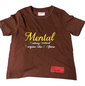 CHNGE Unisex Mental Health Embroidered Statement Crew Short Sleeve T-Shirt Brown - Picture 1 of 3