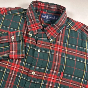 Camisa Ralph Lauren Para Hombre Grande Roja Tartán Cuadros Abotonada Manga Larga Rojo Poni - Imagen 1 de 5