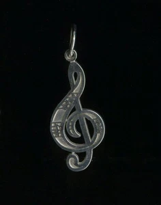 14K .92 Gram 28mm Fine Solid White Gold Music Note Treble Clef Symbol Pendant uh - Picture 1 of 2