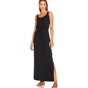 Commando Black Maxi Dress Medium Sleeveless Drawstring Waist Slit Pockets Modal - Picture 1 of 13