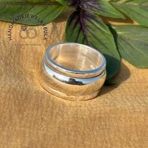 925 Sterling Silver Spinner Ring Wide Band Handmade Meditation Ring Men Women - Picture 1 of 7