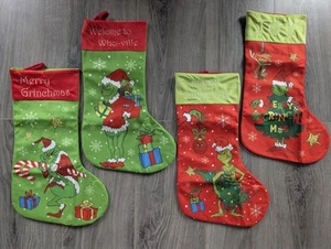 NEW Set Of 4 Grinch Christmas Stockings Red Green Holiday Decor - Picture 1 of 10