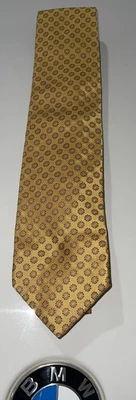 Corbata geométrica LANDS' END cosida a mano EE. UU. 100 % seda para hombre dorada azul amarilla Foto 1 de 4