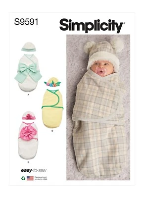 SIMPLICITY 9591 BABIES BUNTINGS & HATS Sewing Pattern Sizes XXS - M Skill: EASY - Image 1 of 4