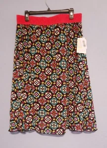 LuLaRoe Women's Maxi Skirt SIZE 2XL Red Multicolor Geometric Sheer Elastic Waist - Picture 1 of 9