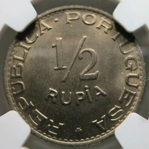 INDIA GOA PORTUGAL Portuguese 1/2 rupia 1947 NGC MS 66 UNC Pop 1/1 RARE Nickel - Picture 1 of 3