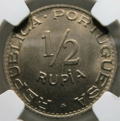 INDIA GOA PORTUGAL 1/2 rupia 1947 NGC MS 66 UNC Pop 1/1 RARE Cover