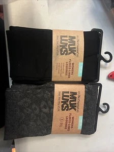 2 MUK LUKS Damen Fleece gefütterte Leggings Farben: schwarz und dunkelgrau Leopard M/L - Bild 1 von 3