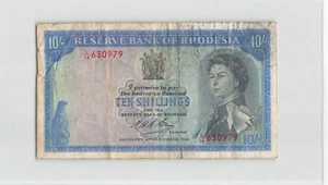 RHODESIA 10 Shillings 1968, P-27b, L/14 630979, Pretty Type Note. QEII.  A3 - Picture 1 of 2