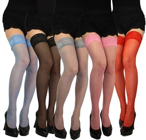 Sensuous Lace Top 20 Denier Sheer Hold Ups Various Colours Sizes S - XL stocking - Picture 1 of 50