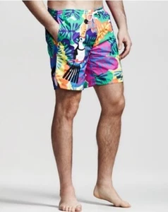 DSquared2 Tropical-Print Swim Trunks Mens Size 42 (XS) Toucan Bulldog New - Picture 1 of 10