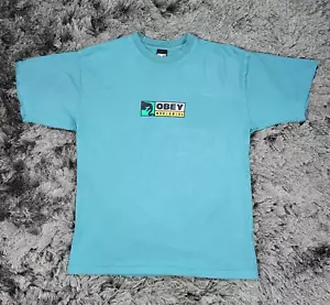 T-shirt vintage Obey uomo verde medio 100% cotone mondiale difetti manica corta - Foto 1 di 17