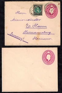 Natal King Edward VII Stamped 1d Envelopes Mint & Used to Germany w/ 1/2d Added - Picture 1 of 2