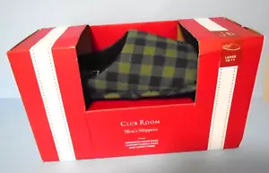 CLUB ROOM Plaid Slippers Men's Large(10-11) Green/Navy - Picture 1 of 4