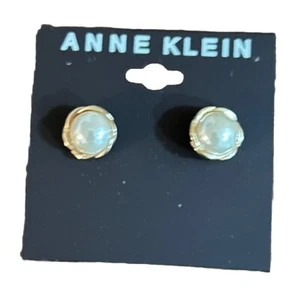 Anne Klein Blanc Faux Pearl Twisted Gold-Tone Stud Earrings - Picture 1 of 4