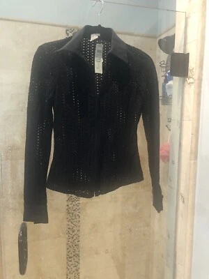 New Vintage Cache Womans Black Zip  Sz Small Moto Mesh Sheer  Zip Jacket - Image 1 of 4