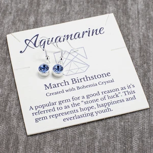 March Aquamarine Drop Earrings, Blue Crystal Birthstone Dangles, Gold or Silver - Picture 1 of 18
