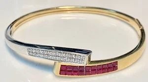 Bellissimo Braccialetto Oro Giallo e Bianco 18 Carat- Diamanti 1.30 Carat Rubino - Foto 1 di 2