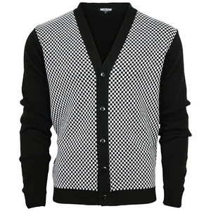 Relco Two Tone Black & White Checkered Cardigan Ska Skin Rudeboy Specials - Picture 1 of 2