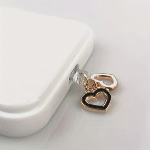 Mobile Phone Dust Plug Black White Love Heart-shaped Phone Pendant For Phone _xi - Zdjęcie 1 z 11