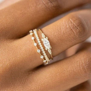 3 Stil einfache Damenringe 18k gelb vergoldet kubischer Zirkonia Schmuck Gr. 6-10 - Bild 1 von 9