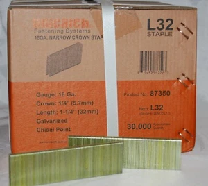 L15 1-1/4" GALV. 1/4"CROWN STAPLES FOR SENCO, DE WALT & PC CS. QTY. 6 BXS. 30K - Picture 1 of 2