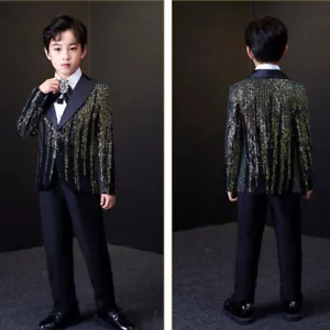 Boy Kid Sequin Tuxedo Blazer Coat Jacket Costume Fancy Dress Shiny Suit Top Slim - Bild 1 von 15