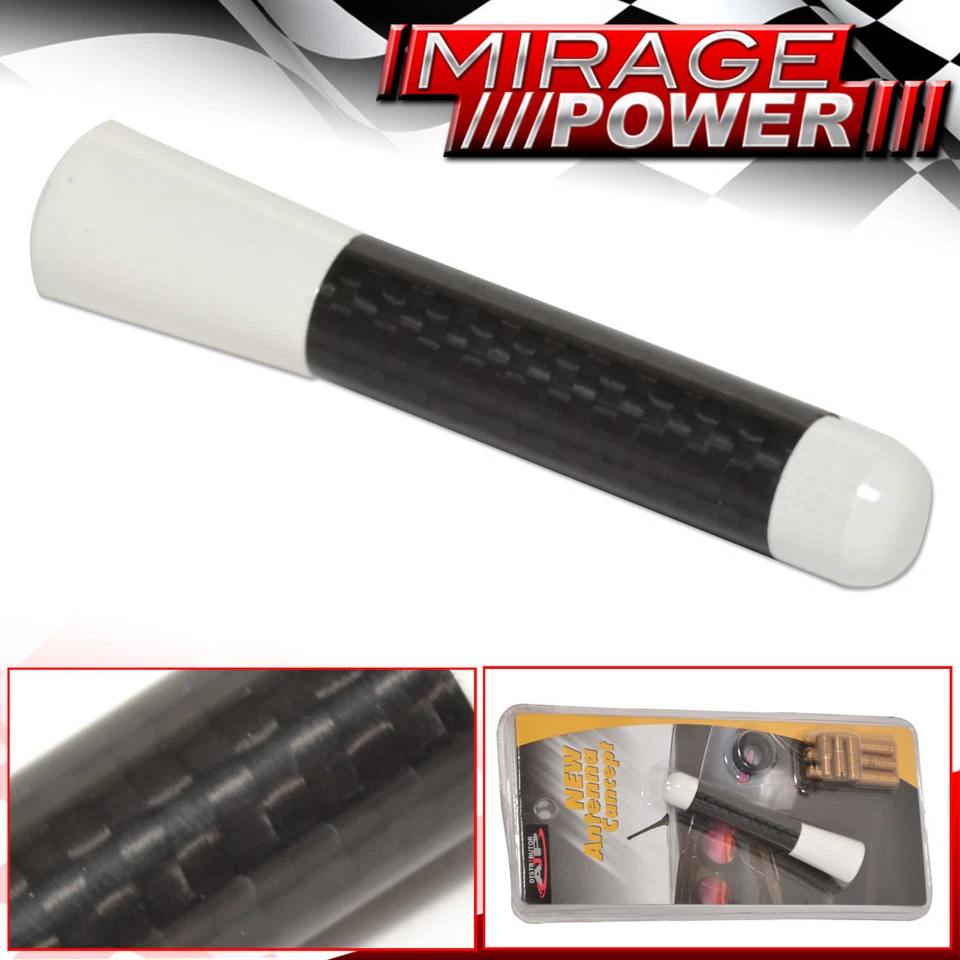 3'' 76mm Universal Short Stubby White Body Carbon Fiber Screw On Car Antenna JDM Foto 1 de 1