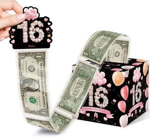 Happy 16Th Birthday Money Box - Pink Gold Surprise Cash Gift Set for Kids (Boys - Picture 1 of 12