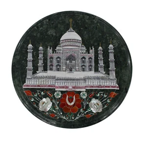 30" Beautiful Green Marble Coffee table Top With Taj Mahal MOP Pattern Home Deco - Picture 1 of 10