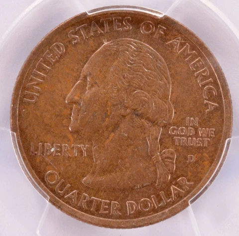 PCGS 25c 2005-D Oregon State Quarter Obverse Missing Clad Layer AU55 RB Cover